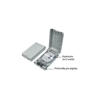 XtendLan plastový rozvaděč pro 24 svarů, 24 pigtailů, 2 kabelové porty, odklopná dvířka