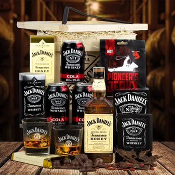 Dárkový potravinový koš Bedna s páčidlem - Jack Daniels Honey + odeslání do 48 hodin, + doprava zdarma