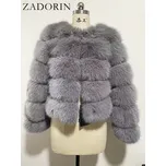 Chlupatá kožešinová bunda zimní kožich s dlouhým rukávem Barva: Šedá, Velikost: M