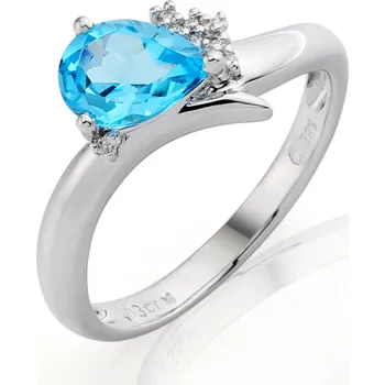 Prsten Gems, Oslnivý prsten Evianna v bílém zlatě, s blue topazem a brilianty, vel.: 55, ø17,5 mm, 3860517-0-55-93