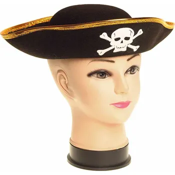 Klobouk Pirátský klobouk dětský černý se zlatým lemem (Karnevalový pirátský klobouk pro děti)