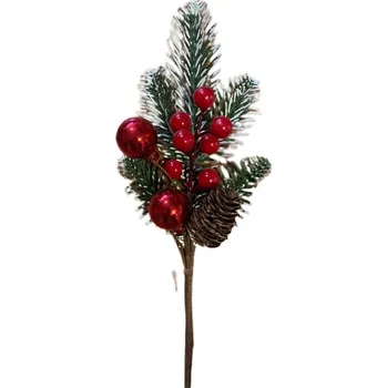 Velikonoční dekorace Vánoční větvička s kouličkami a šiškou 30 cm