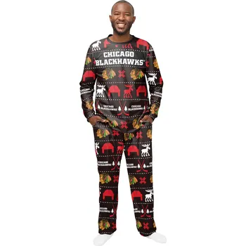 Pánské pyžamo FOCO Pánské pyžamo Chicago Blackhawks NHL Ugly Holiday Pajamas Velikost: L