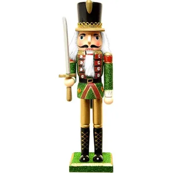 Vánoční dekorace TifanTEX Louskáček vojáček se šavlí fa. perleťová zelená 30 cm