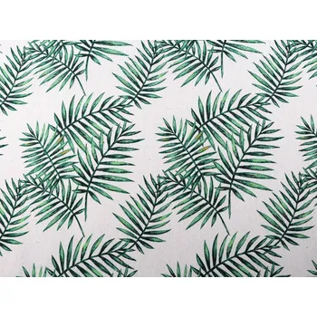 Bavlněná metráž / imitace lnu hrubší, listy, barva režná