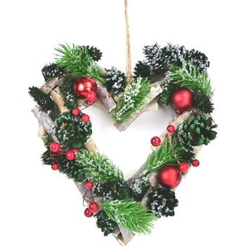 Vánoční dekorace Srdce se zelenými šiškami 24x23 cm