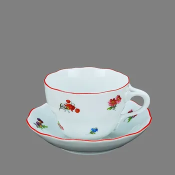 Český porcelán, Dubí Porcelánový šálek s podšálkem B+B rakouská házenka s červenou linkou - 210 ml