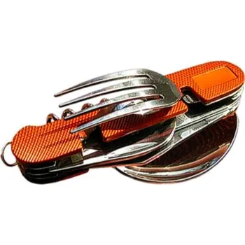 Multifunkční nůž Turistický nůž oranžový Outdoor (multifunkční kapesní nožík s příborem)