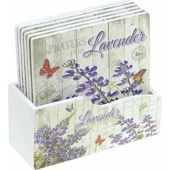 Sklenice Podložky pod sklenice Lavender 6ks (podložky pod sklenice v provensálském stylu se stojanem, 6 podložek v balení)