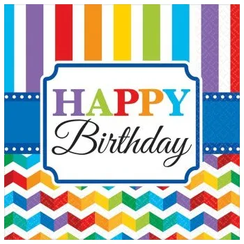 Papírový ubrousek Ubrousky Happy Birthday - barevné