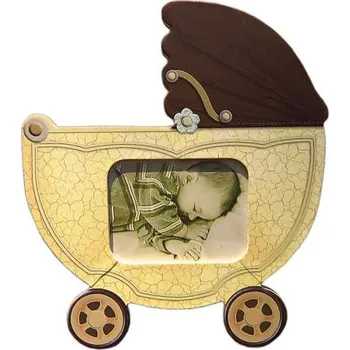 Dekorativní magnet Magnetka Retro kočárek s fotografií (plochá magnetka na ledničku s okénkem na fotografii)
