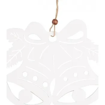 Vánoce Dřevěné zvonky na zavěšení bílé 15 cm