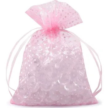 Dárkový pytlík puntíky 13x18 cm organza, barva 6 růžová sv.