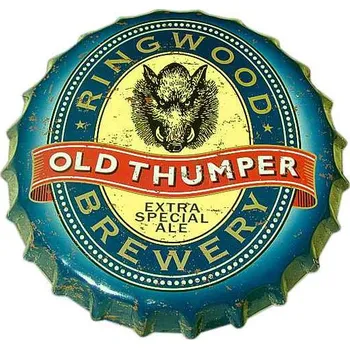 Tabule retro víčko OLD Thumper (dekorační tabule nebo tácek ve tvaru víčka)