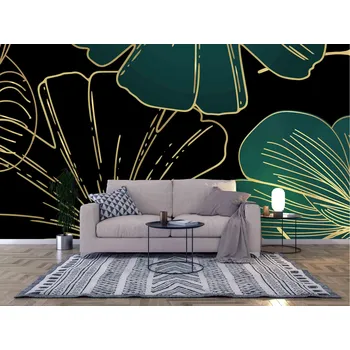 Malvis ® Tapeta Zlaté obrysy Ginkga Vel. (šířka x výška): 288 x 200 cm