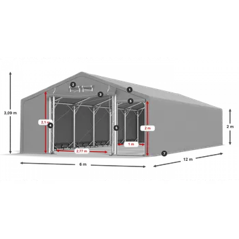 Zahradní stan Skladový stan celoroční 6x12x2m nehořlavá plachta PVC 600g/m2 konstrukce POLÁRNÍ