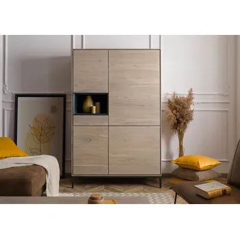 Komoda CHICAGO Akáciová vysoká deska 111x45x175, smetanová, lakovaná