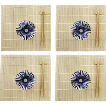 Sada na sushi DKD Home Decor Orientální Kamenina Bambus Modrá Bílá (14,5 x 14,5 x 31 cm)