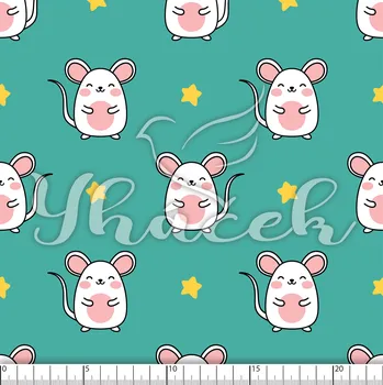 Zakázkový tisk, softshell, kočárkovina... Myšky a hvězdičky na mentolové Látky k tisku: Microfirba