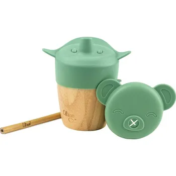 Citron Bambusový hrneček s pítkem a brčkem - Green