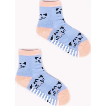 Dívčí oblečení Ponožky capáčky YO ABS protiskluzové fialkové s kočičkami velikosti ponožek: 14-15 ( EUR vel. 20-22)