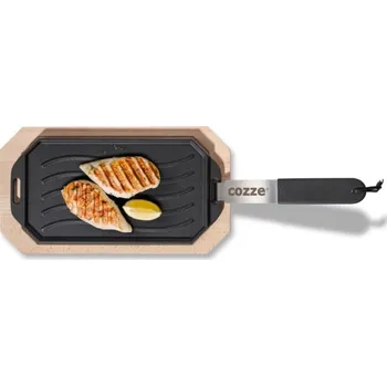 Pánev Litinová pánev s dřevěným tácem Cozze 33x16,5cm + Doprava Zdarma