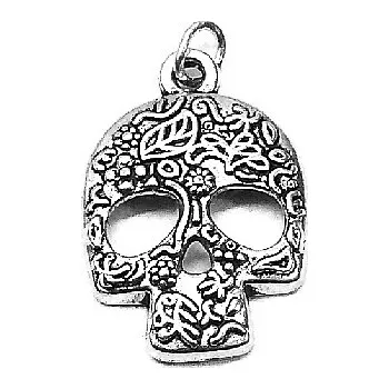 Přívěsek Stříbrný přívěsek lebka zdobená - DN102 (Stříbrná lebka s rytinou)
