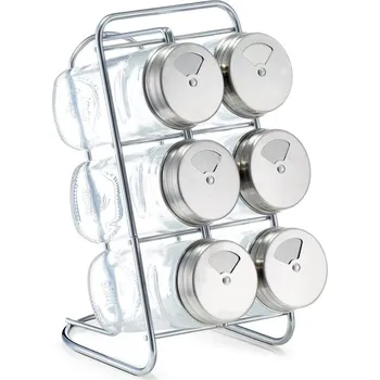 Keramický dřez Zeller Skleněné nádoby na koření na kovovém stojanu, 9,3x15x18 cm