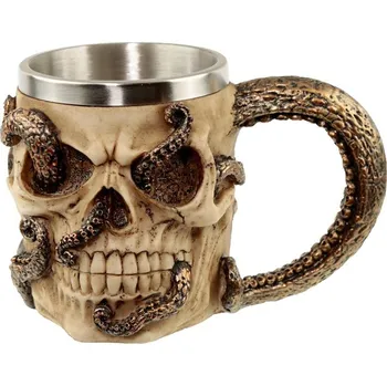 Žertovný předmět Korbel skull - Lebka se zlatou chobotnicí