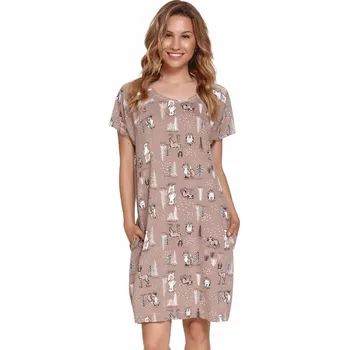 Souprava dámského spodního prádla DN Nightwear Kojicí noční košilka Mary hnědá s lesními zvířaty Velikost: M