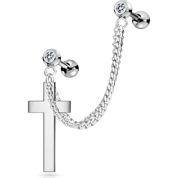Piercing Šperky4U Cartilage piercing do ucha s řetízkem, křížek - CP1067-ST
