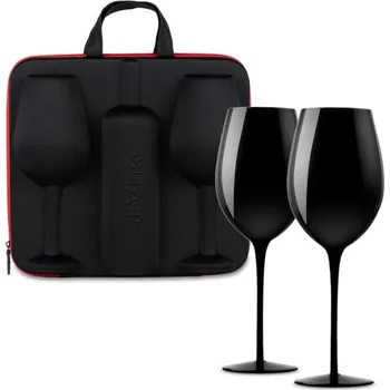 Sklenice diVinto Velké černé sklenice na víno 750 ml. a pouzdro na víno