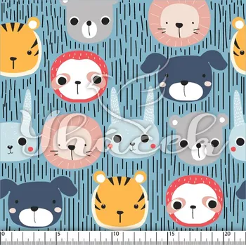 Zakázkový tisk, softshell, kočárkovina... Koukající zvířátka na modré Látky k tisku: Softshell letní