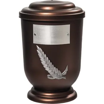 Smuteční dekorace Pohřební Plastová urna na popel, oválné oblé víčko, staroměď, štítek č. 52, 100 x 50, stříbrná snítka