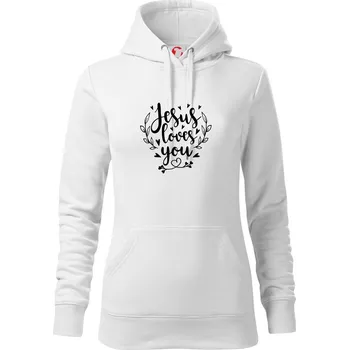 Dámská mikina Jesus loves you - Mikina dámská Cape s kapucí - 2XL ( Bílá )