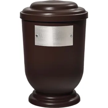 Smuteční dekorace Pohřební Plastová urna na popel, oválné oblé víčko, hnědá, štítek č. 52, 100 x 50, bez výzdoby