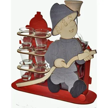 Žertovný předmět Dřevěná sada láhev se štamperlíky - Hasič