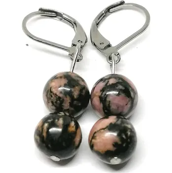 Náušnice Rodonit – náušnice z přírodního kamene s ocelovým zapínáním