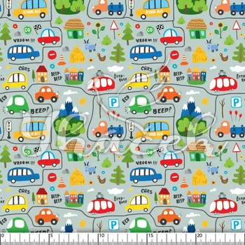 Zakázkový tisk, softshell, kočárkovina... Auta a zvířátka na špinavé mátě Látky k tisku: Kočárkovina