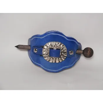 Kožená spona do vlasů s dřevěnou jehlicí č.3 Barva: Modrá