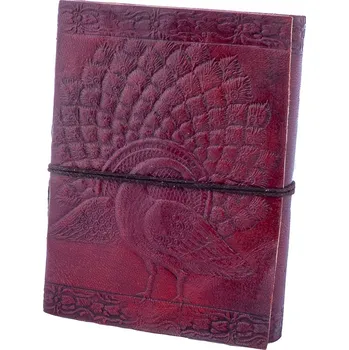 Umělecký papír Kožený zápisník Páv, ruční výroba, Sittar střední - POSLEDNÍ KUS!