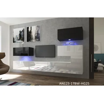 Obývací stěna Ral Obývací stěna NEVADA 6, 302 cm - Bílo/černý lesk