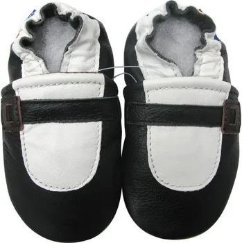 Capáčky CAROZOO Kožené capáčky s koženou podrážkou černo-bílé 2-3 roky Černá 24,5
