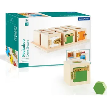Dřevěná hračka Guidecraft Zamykací krabičky s tvary