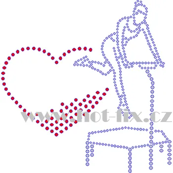 C204 - Love Jumping nažehlovací hot-fix kamínková aplikace na textil, rozměry cca 14,0x14,2cm barva: polobroušené kameny barva 101 Crystal /stříbrná+103 Siam /červená