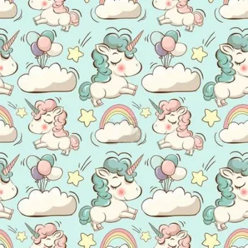 Impregnovaná látka kočárkovina, unicorn, jednorožec na tyrkysovém podkladu, látka, metráž