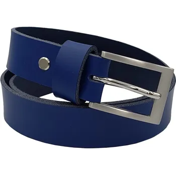 Opasek opaskujse Kožený opasek, modrá kůže, spona hranatá leštěná, pochromovaná Délka opasku: 65 cm