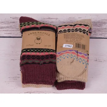 Dámské ponožky CNB BERLIN Termo ponožky SADA 2 PÁRŮ DE 37902 teplé s vlnou vzorované béžové + bordó 2 páry velikosti ponožek: 23-25 (EUR vel. 35-38)