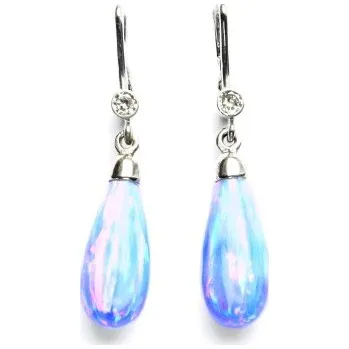 Náušnice Stříbrné náušnice, světle modrý syntetický opál, čirý zirkon, NK 28/41