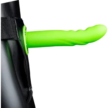 Připínací penis Ouch! Glow in the Dark Textured Curved Hollow Strap-on 8" 20cm